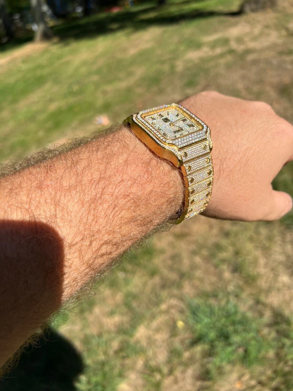 Real 16ct VVS MOISSANITE Mens Gold Watch Iced Sweeping Hand Automatic Hip Hop 7 Real 16ct VVS MOISSANITE Mens Gold Watch Iced Sweeping Hand Automatic Hip Hop - Image 5