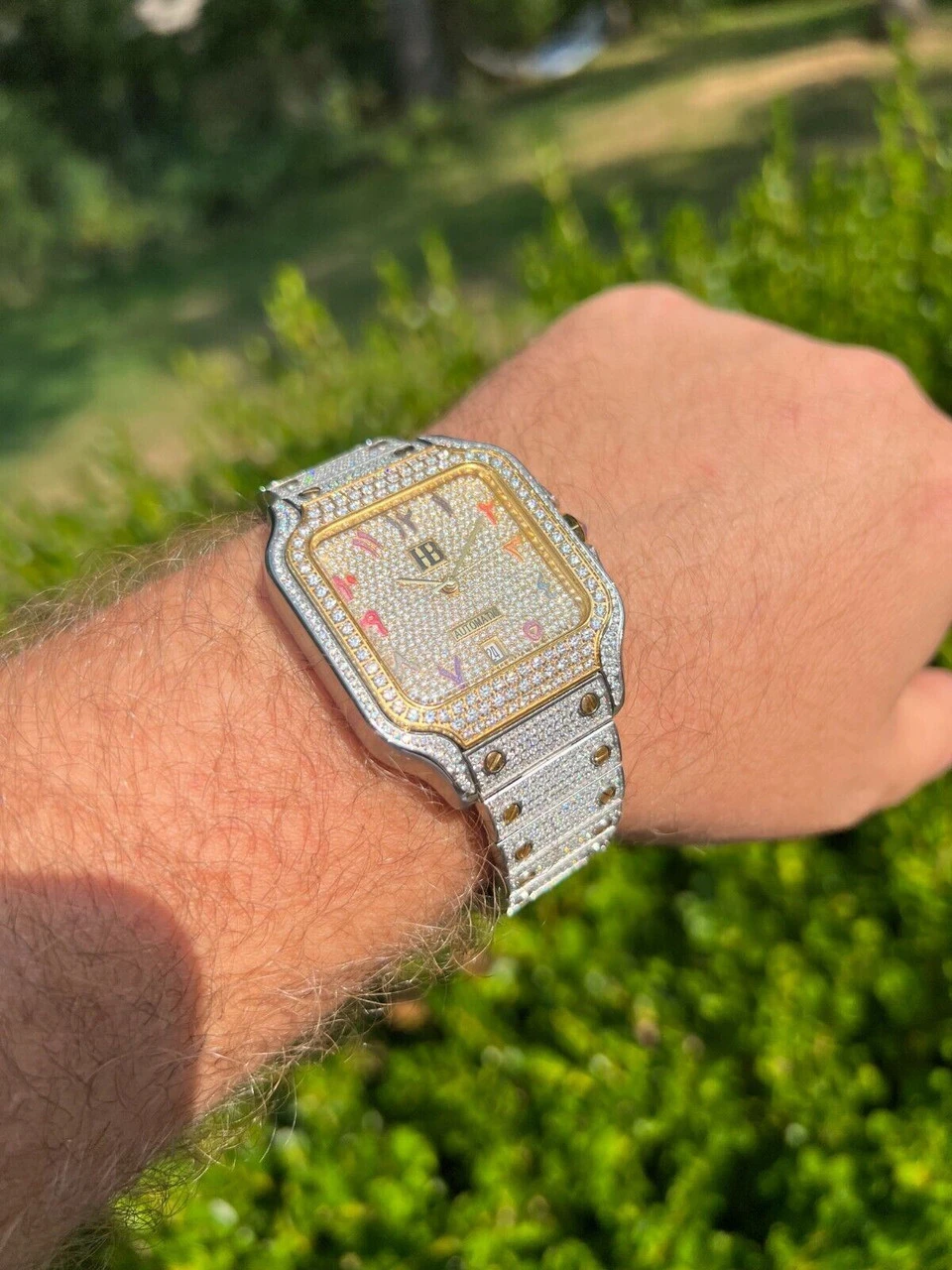 Real 16ct VVS MOISSANITE Watch Iced Automatic Movement Gold Hip Hop Arabic Out 4 Real 16ct VVS MOISSANITE Watch Iced Automatic Movement Gold Hip Hop Arabic Out - Image 2