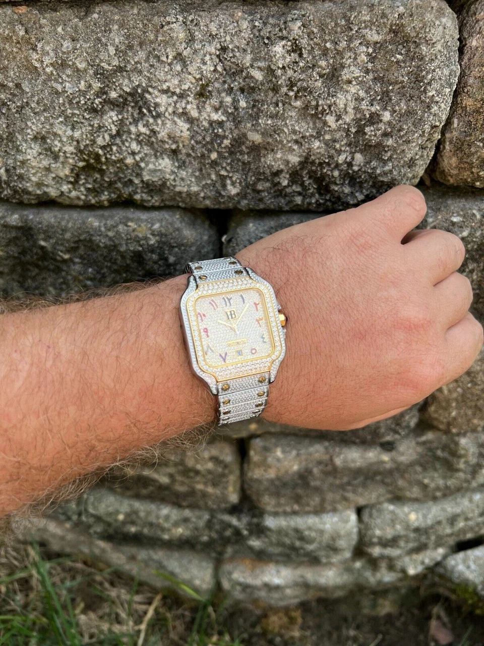 Real 16ct VVS MOISSANITE Watch Iced Automatic Movement Gold Hip Hop Arabic Out 11 Real 16ct VVS MOISSANITE Watch Iced Automatic Movement Gold Hip Hop Arabic Out - Image 9