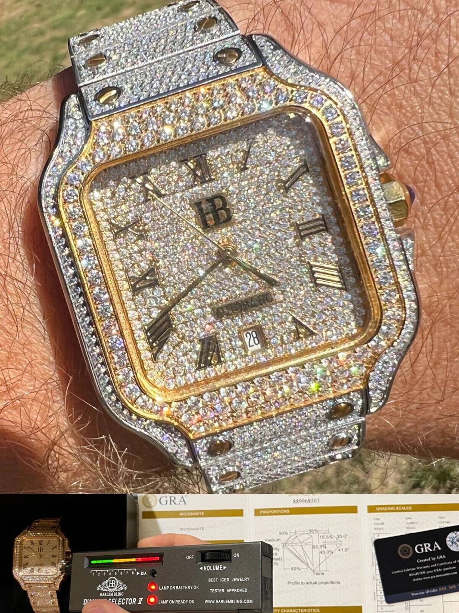 Real 16ct VVS MOISSANITE Watch Iced Automatic Movement Hip Hop Two Tone Gold 3 Real 16ct VVS MOISSANITE Watch Iced Automatic Movement Hip Hop Two Tone Gold