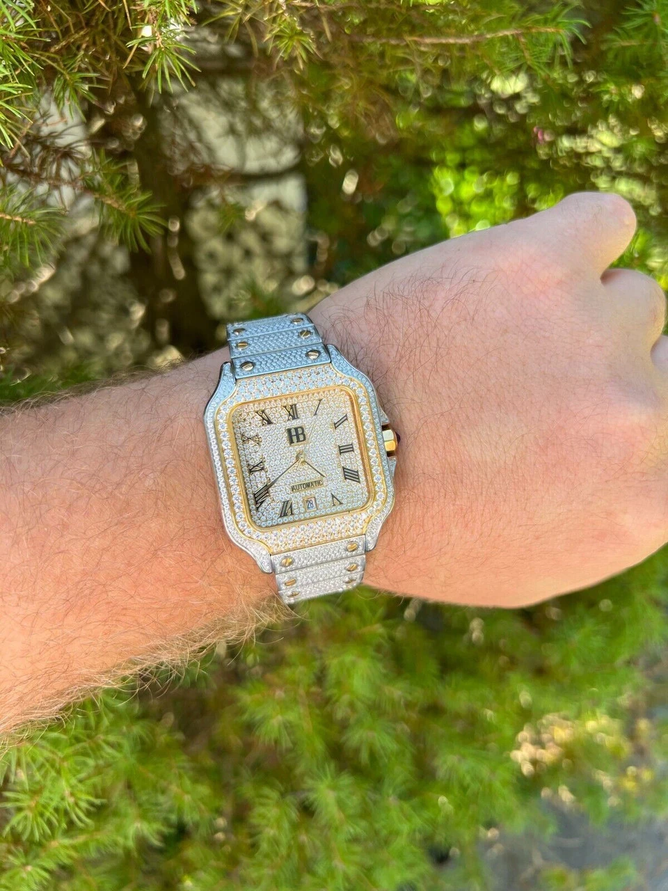 Real 16ct VVS MOISSANITE Watch Iced Automatic Movement Hip Hop Two Tone Gold 4 Real 16ct VVS MOISSANITE Watch Iced Automatic Movement Hip Hop Two Tone Gold - Image 2