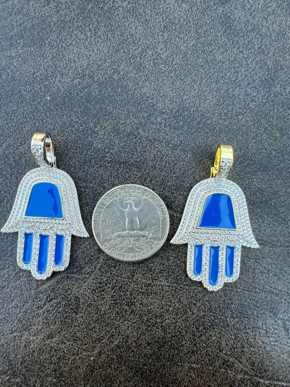 Real 925 Silver Gold Blue Hamsa Hand Pendant Iced Diamond Necklace Hamza Hip Hop 7 Real 925 Silver Gold Blue Hamsa Hand Pendant Iced Diamond Necklace Hamza Hip Hop - Image 5