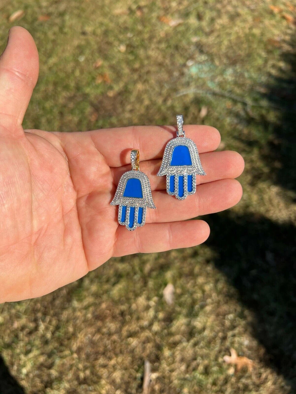 Real 925 Silver Gold Blue Hamsa Hand Pendant Iced Diamond Necklace Hamza Hip Hop 10 Real 925 Silver Gold Blue Hamsa Hand Pendant Iced Diamond Necklace Hamza Hip Hop - Image 8