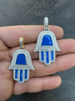 Real 925 Silver Gold Blue Hamsa Hand Pendant Iced Diamond Necklace Hamza Hip Hop 20 Real 925 Silver Gold Blue Hamsa Hand Pendant Iced Diamond Necklace Hamza Hip Hop -Harlem Bling Shop hip hop real 925 silver gold blue hamsa hand pendant iced diamond necklace hamza hip hop 66376.1664356805