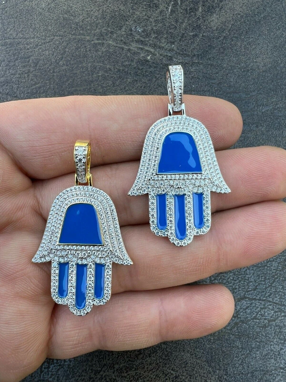 Real 925 Silver Gold Blue Hamsa Hand Pendant Iced Diamond Necklace Hamza Hip Hop 9 Real 925 Silver Gold Blue Hamsa Hand Pendant Iced Diamond Necklace Hamza Hip Hop - Image 7
