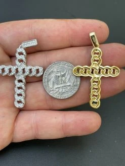 Real 925 Silver / Gold Cuban Link Cross Pendant Iced Hip Hop Diamond Necklace -Harlem Bling Shop hip hop real 925 silver gold cuban link cross pendant iced hip hop diamond necklace 30104.1664387862