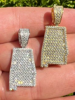 Real 925 Silver Hip Hop Alabama State Shape Pendant Iced Diamond Necklace Gold