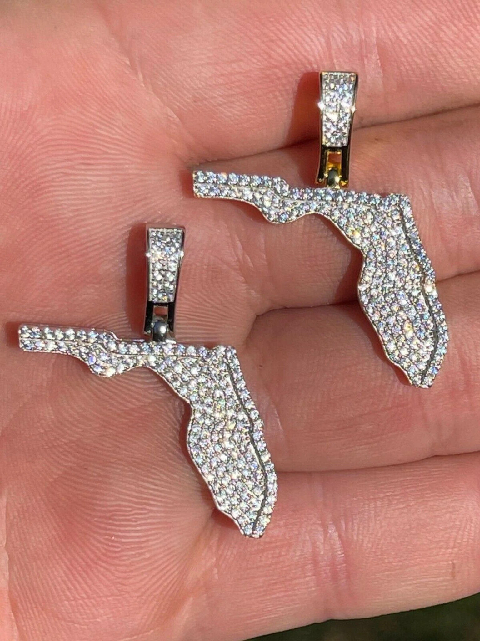 Real 925 Silver Hip Hop Florida State Shape Pendant Iced Diamond Necklace Gold 3 Real 925 Silver Hip Hop Florida State Shape Pendant Iced Diamond Necklace Gold