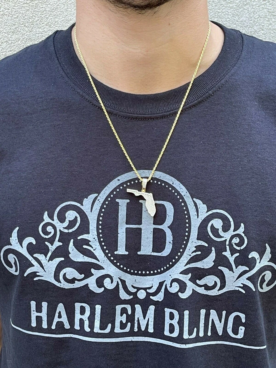 Real 925 Silver Hip Hop Florida State Shape Pendant Iced Diamond Necklace Gold 5 Real 925 Silver Hip Hop Florida State Shape Pendant Iced Diamond Necklace Gold - Image 3