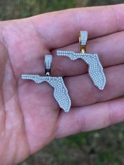 Real 925 Silver Hip Hop Florida State Shape Pendant Iced Diamond Necklace Gold 18 Real 925 Silver Hip Hop Florida State Shape Pendant Iced Diamond Necklace Gold -Harlem Bling Shop hip hop real 925 silver hip hop florida state shape pendant iced diamond necklace gold 55133.1664391563