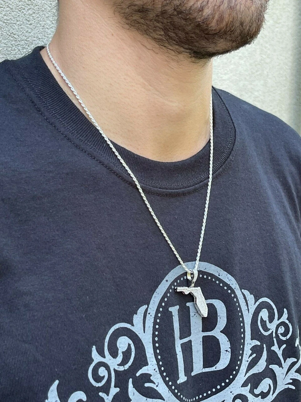 Real 925 Silver Hip Hop Florida State Shape Pendant Iced Diamond Necklace Gold 11 Real 925 Silver Hip Hop Florida State Shape Pendant Iced Diamond Necklace Gold - Image 9