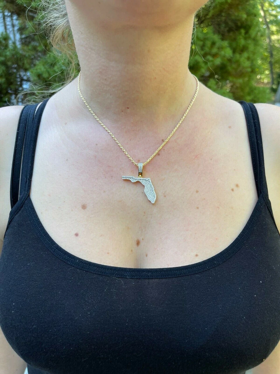 Real 925 Silver Hip Hop Florida State Shape Pendant Iced Diamond Necklace Gold 6 Real 925 Silver Hip Hop Florida State Shape Pendant Iced Diamond Necklace Gold - Image 4