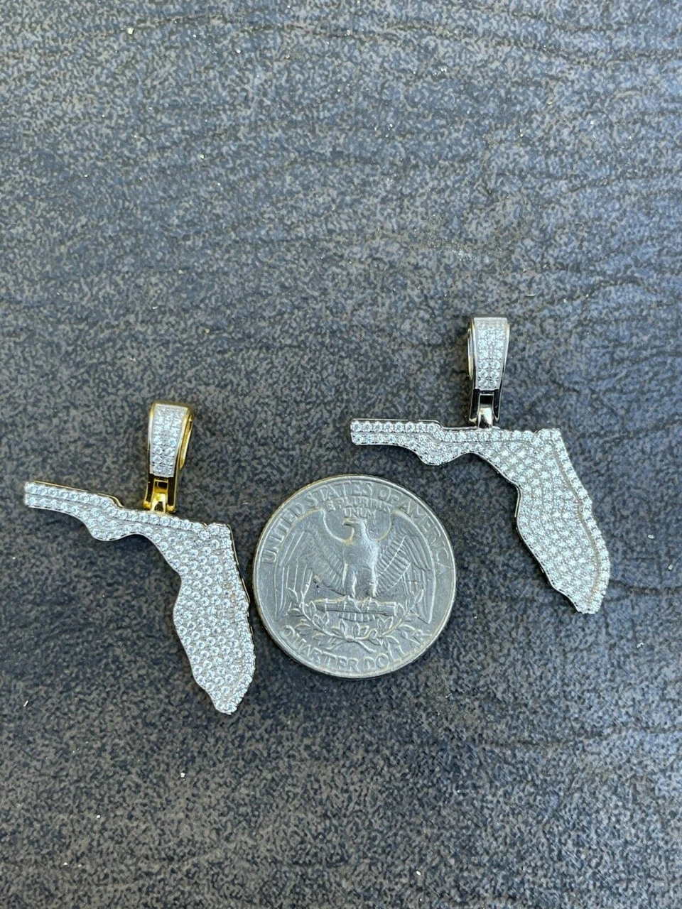 Real 925 Silver Hip Hop Florida State Shape Pendant Iced Diamond Necklace Gold 13 Real 925 Silver Hip Hop Florida State Shape Pendant Iced Diamond Necklace Gold - Image 11