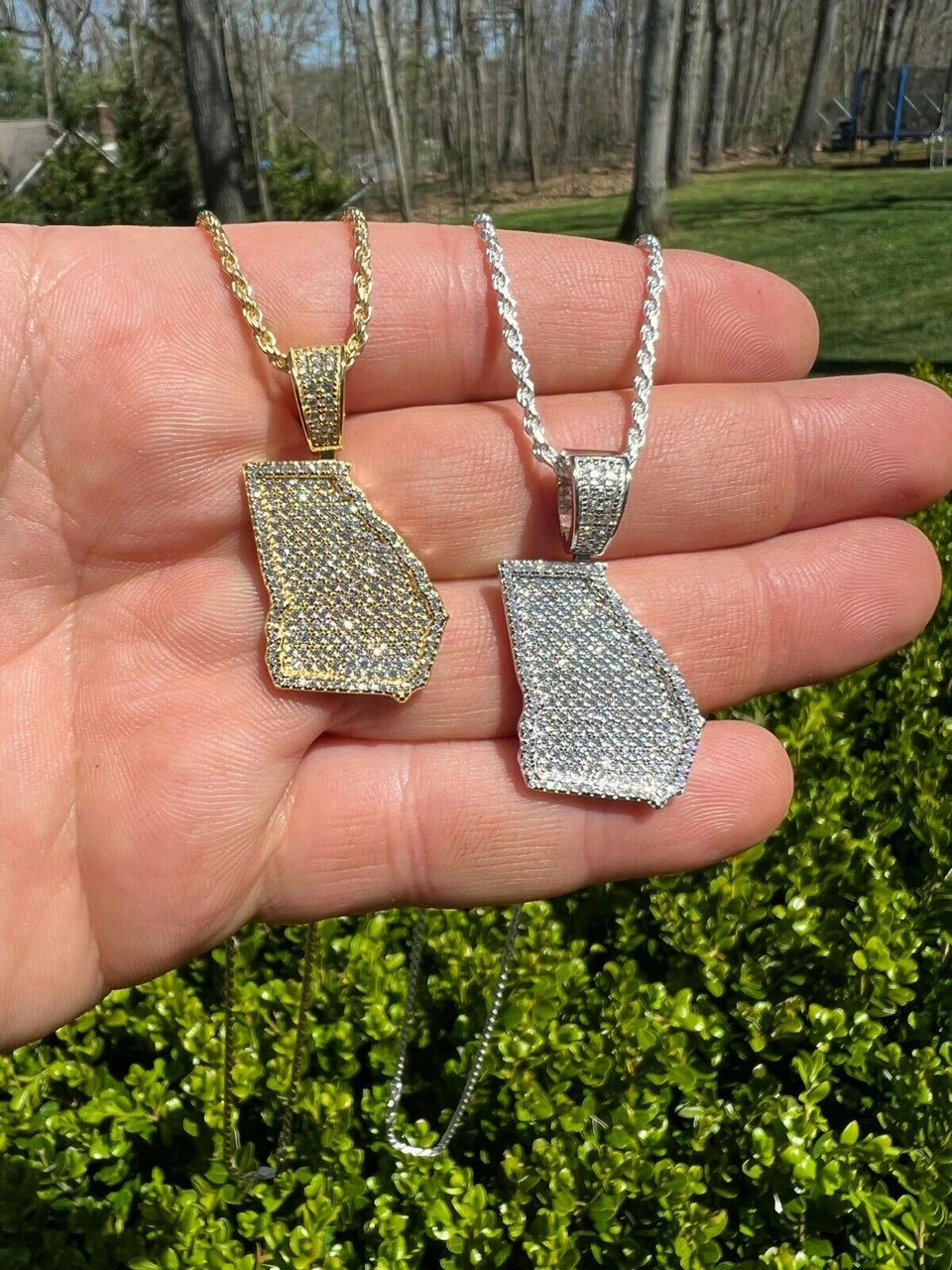 Real 925 Silver Hip Hop Georgia Shape Atlanta Pendant Iced Diamond Necklace Gold 10 Real 925 Silver Hip Hop Georgia Shape Atlanta Pendant Iced Diamond Necklace Gold - Image 8