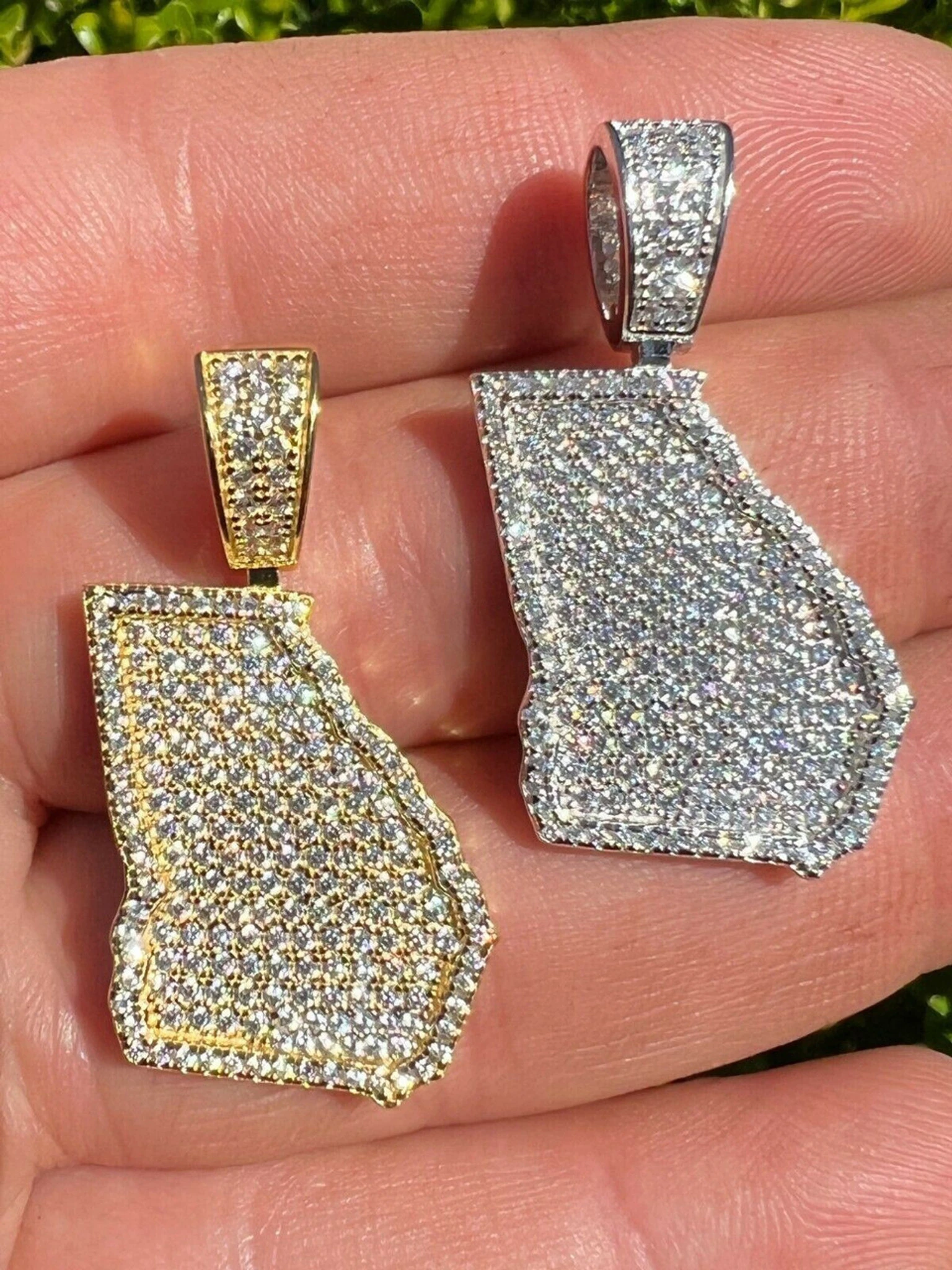 Real 925 Silver Hip Hop Georgia Shape Atlanta Pendant Iced Diamond Necklace Gold 3 Real 925 Silver Hip Hop Georgia Shape Atlanta Pendant Iced Diamond Necklace Gold