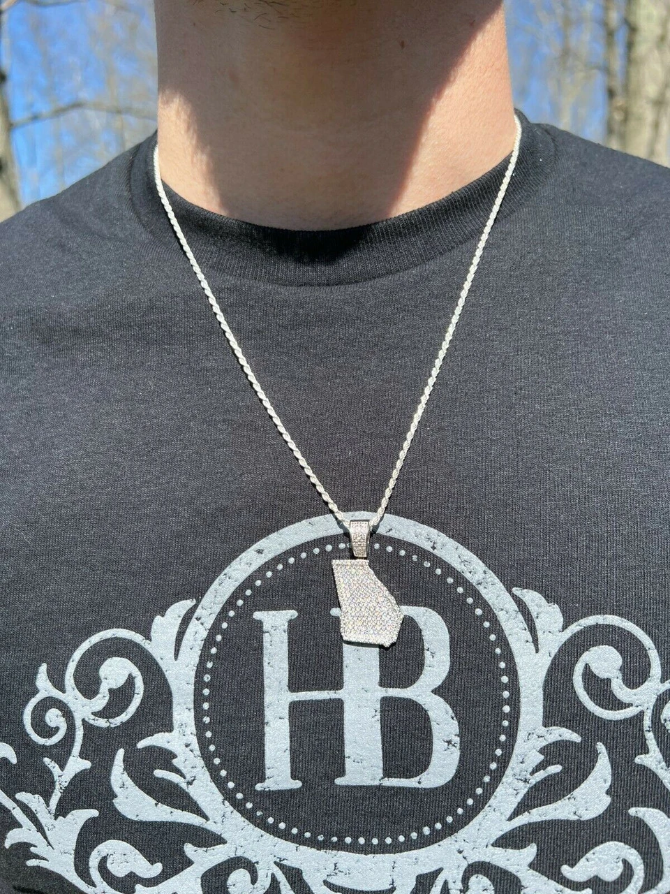 Real 925 Silver Hip Hop Georgia Shape Atlanta Pendant Iced Diamond Necklace Gold 14 Real 925 Silver Hip Hop Georgia Shape Atlanta Pendant Iced Diamond Necklace Gold - Image 12