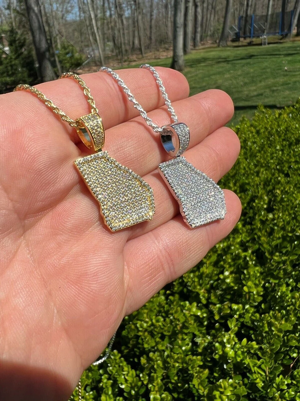 Real 925 Silver Hip Hop Georgia Shape Atlanta Pendant Iced Diamond Necklace Gold 12 Real 925 Silver Hip Hop Georgia Shape Atlanta Pendant Iced Diamond Necklace Gold - Image 10