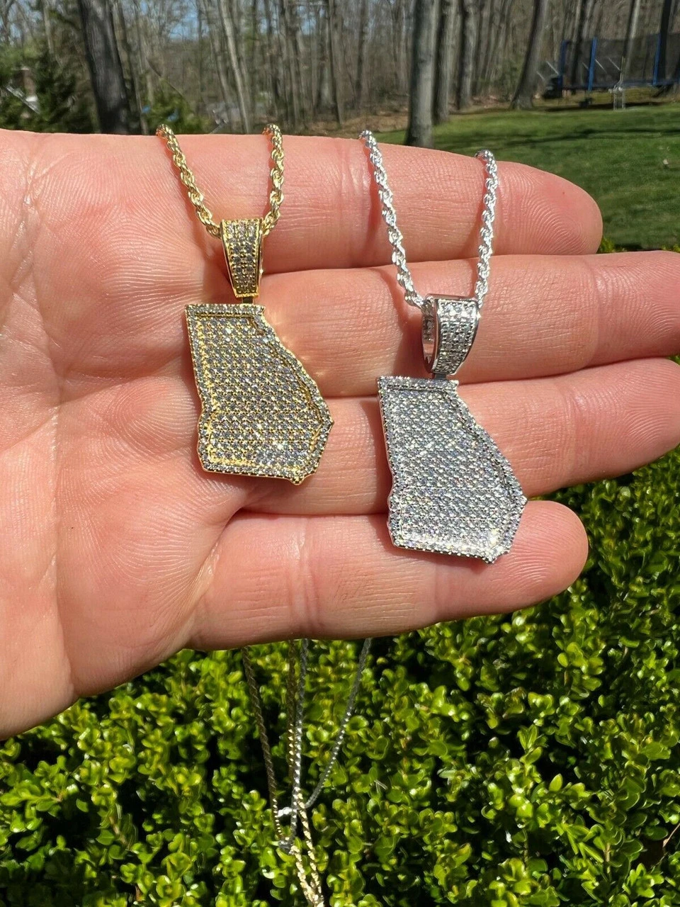 Real 925 Silver Hip Hop Georgia Shape Atlanta Pendant Iced Diamond Necklace Gold 11 Real 925 Silver Hip Hop Georgia Shape Atlanta Pendant Iced Diamond Necklace Gold - Image 9