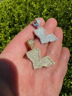 Real 925 Silver Hip Hop Louisiana State Shape Pendant Iced Diamond Necklace Gold -Harlem Bling Shop hip hop real 925 silver hip hop louisiana state shape pendant iced diamond necklace gold 16097.1664356959