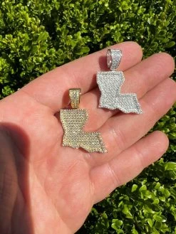 Real 925 Silver Hip Hop Louisiana State Shape Pendant Iced Diamond Necklace Gold -Harlem Bling Shop hip hop real 925 silver hip hop louisiana state shape pendant iced diamond necklace gold 16210.1664361781