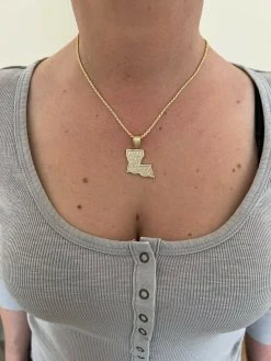 Real 925 Silver Hip Hop Louisiana State Shape Pendant Iced Diamond Necklace Gold -Harlem Bling Shop hip hop real 925 silver hip hop louisiana state shape pendant iced diamond necklace gold 50799.1664361522