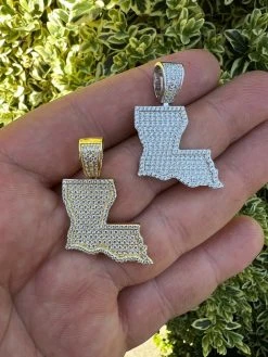 Real 925 Silver Hip Hop Louisiana State Shape Pendant Iced Diamond Necklace Gold -Harlem Bling Shop hip hop real 925 silver hip hop louisiana state shape pendant iced diamond necklace gold 62953.1664358717