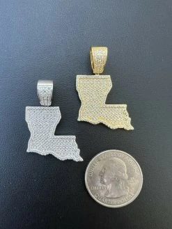 Real 925 Silver Hip Hop Louisiana State Shape Pendant Iced Diamond Necklace Gold -Harlem Bling Shop hip hop real 925 silver hip hop louisiana state shape pendant iced diamond necklace gold 63568.1664358636