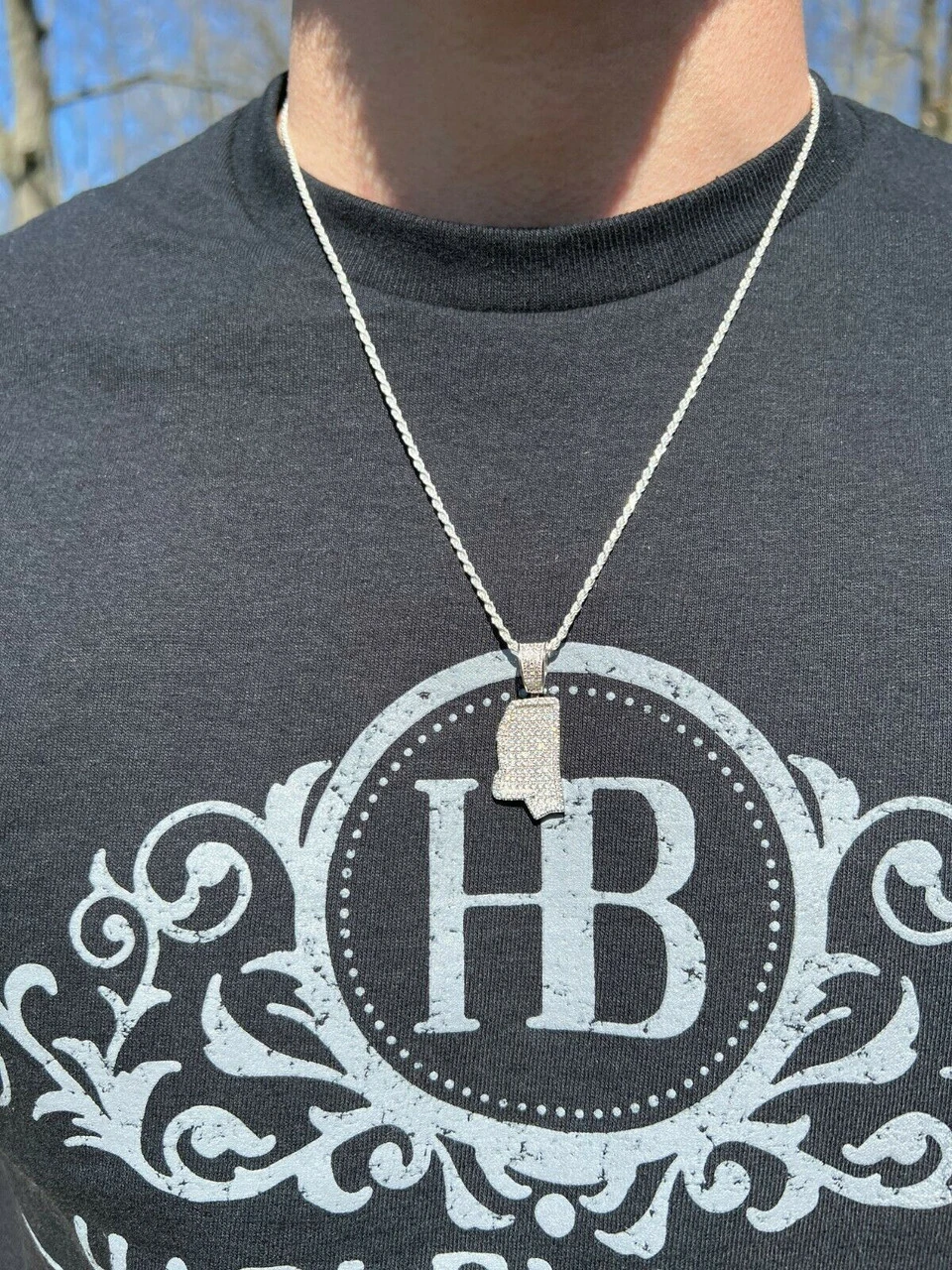 Real 925 Silver Hip Hop Mississippi Shape Pendant Iced Diamond Necklace Gold 14 Real 925 Silver Hip Hop Mississippi Shape Pendant Iced Diamond Necklace Gold - Image 12