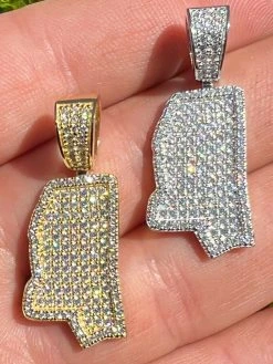 Real 925 Silver Hip Hop Mississippi Shape Pendant Iced Diamond Necklace Gold