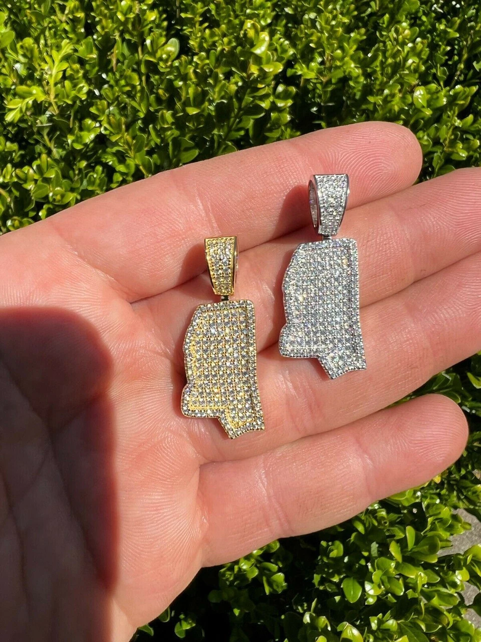 Real 925 Silver Hip Hop Mississippi Shape Pendant Iced Diamond Necklace Gold 13 Real 925 Silver Hip Hop Mississippi Shape Pendant Iced Diamond Necklace Gold - Image 11