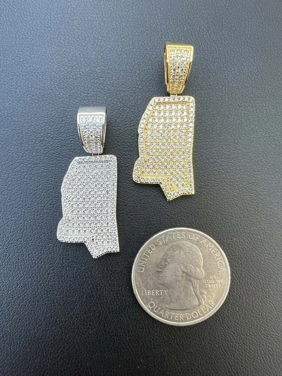 Real 925 Silver Hip Hop Mississippi Shape Pendant Iced Diamond Necklace Gold 8 Real 925 Silver Hip Hop Mississippi Shape Pendant Iced Diamond Necklace Gold - Image 6