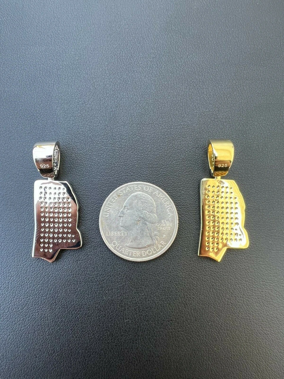 Real 925 Silver Hip Hop Mississippi Shape Pendant Iced Diamond Necklace Gold 9 Real 925 Silver Hip Hop Mississippi Shape Pendant Iced Diamond Necklace Gold - Image 7