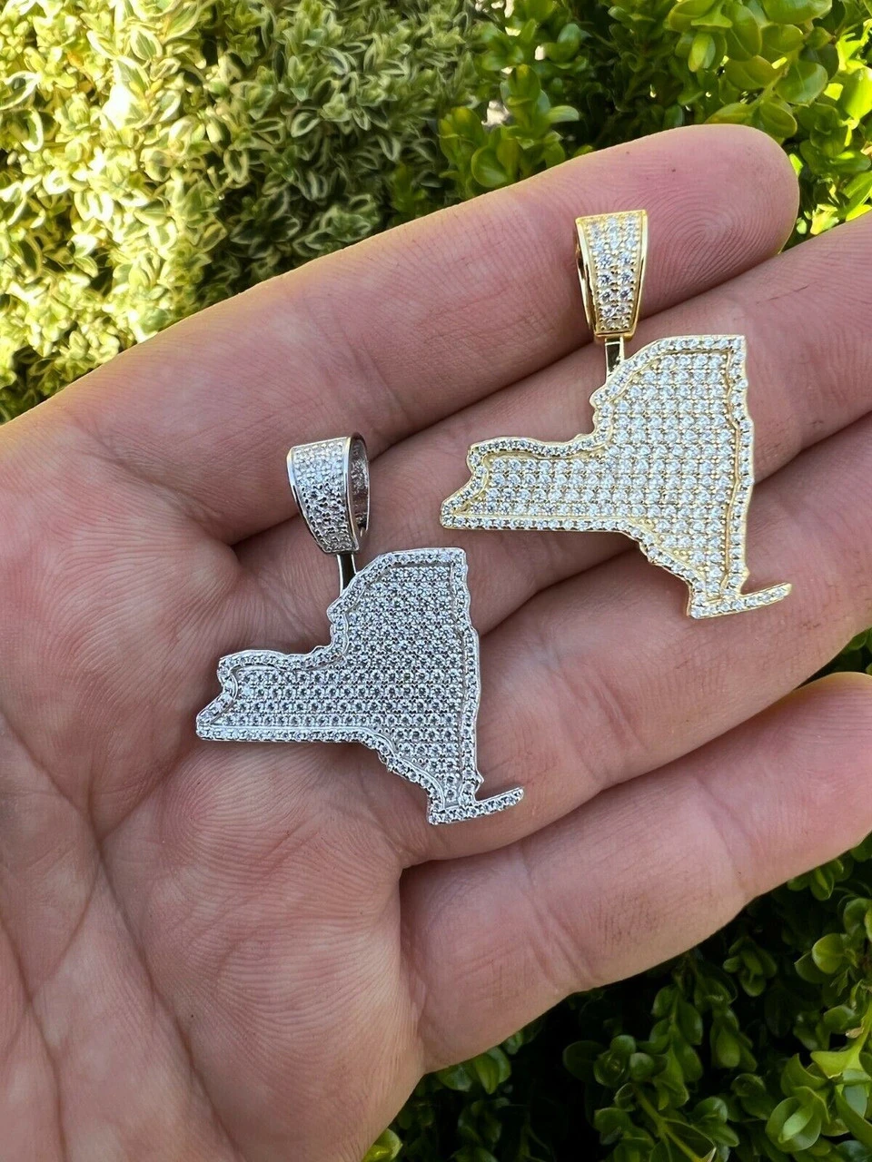 Real 925 Silver Hip Hop New York State Yankees NYC Pendant Iced Necklace Gold 5 Real 925 Silver Hip Hop New York State Yankees NYC Pendant Iced Necklace Gold - Image 3