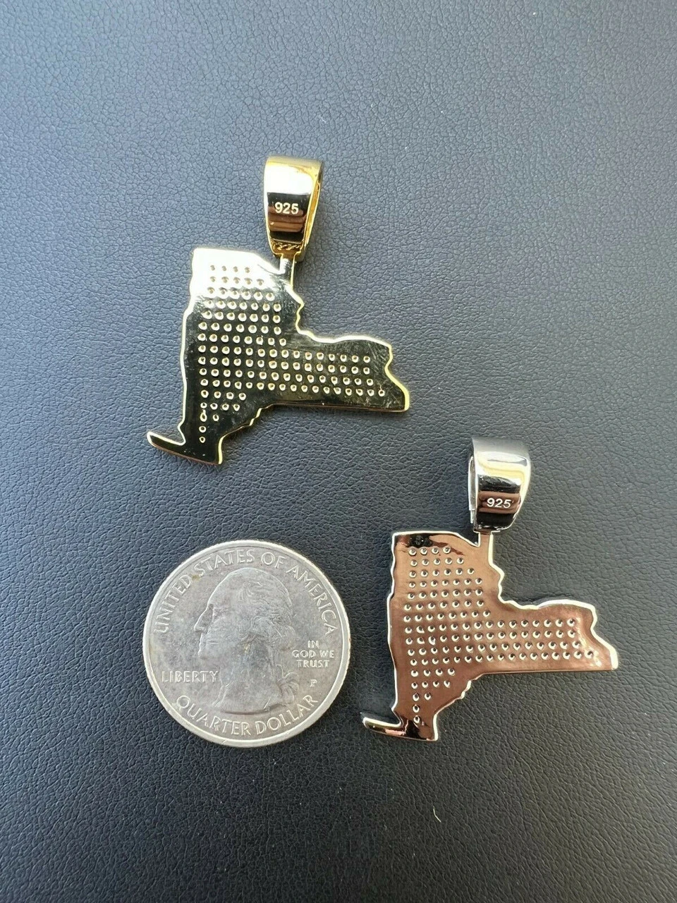 Real 925 Silver Hip Hop New York State Yankees NYC Pendant Iced Necklace Gold 14 Real 925 Silver Hip Hop New York State Yankees NYC Pendant Iced Necklace Gold - Image 12