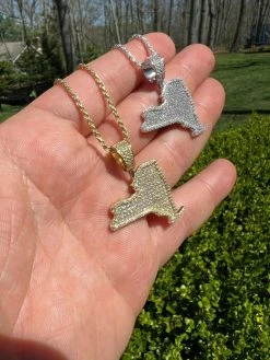 Real 925 Silver Hip Hop New York State Yankees NYC Pendant Iced Necklace Gold 18 Real 925 Silver Hip Hop New York State Yankees NYC Pendant Iced Necklace Gold -Harlem Bling Shop hip hop real 925 silver hip hop new york state yankees nyc pendant iced necklace gold 24708.1664363072