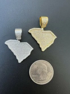 Real 925 Silver Hip Hop South Carolina Shape Pendant Iced Diamond Necklace Gold -Harlem Bling Shop hip hop real 925 silver hip hop south carolina shape pendant iced diamond necklace gold 17324.1664361108