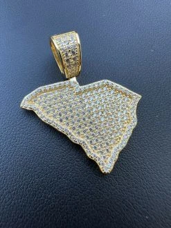 Real 925 Silver Hip Hop South Carolina Shape Pendant Iced Diamond Necklace Gold -Harlem Bling Shop hip hop real 925 silver hip hop south carolina shape pendant iced diamond necklace gold 26338.1664356576