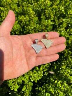 Real 925 Silver Hip Hop South Carolina Shape Pendant Iced Diamond Necklace Gold -Harlem Bling Shop hip hop real 925 silver hip hop south carolina shape pendant iced diamond necklace gold 26896.1664355867