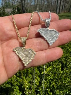 Real 925 Silver Hip Hop South Carolina Shape Pendant Iced Diamond Necklace Gold -Harlem Bling Shop hip hop real 925 silver hip hop south carolina shape pendant iced diamond necklace gold 32446.1664362819