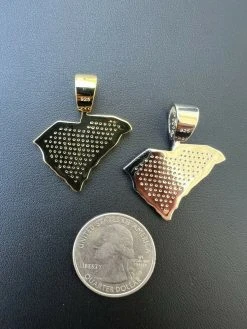 Real 925 Silver Hip Hop South Carolina Shape Pendant Iced Diamond Necklace Gold -Harlem Bling Shop hip hop real 925 silver hip hop south carolina shape pendant iced diamond necklace gold 36608.1664360569