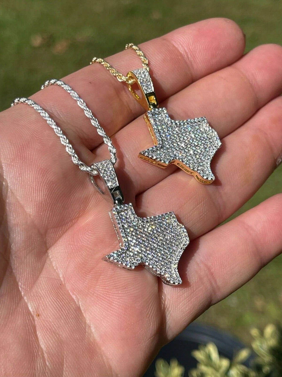Real 925 Silver Hip Hop Texas State Shape Pendant Iced Diamond Necklace Gold 11 Real 925 Silver Hip Hop Texas State Shape Pendant Iced Diamond Necklace Gold - Image 9
