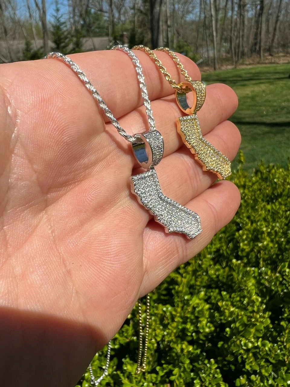 Real 925 Silver HipHop California State Shape Pendant Iced Diamond Necklace Gold 14 Real 925 Silver HipHop California State Shape Pendant Iced Diamond Necklace Gold - Image 12