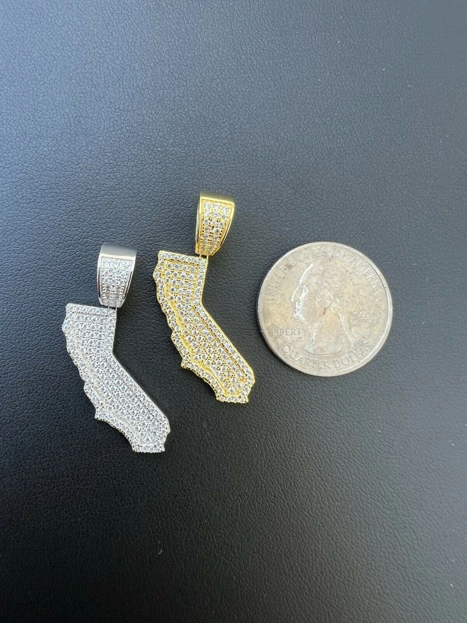 Real 925 Silver HipHop California State Shape Pendant Iced Diamond Necklace Gold 10 Real 925 Silver HipHop California State Shape Pendant Iced Diamond Necklace Gold - Image 8