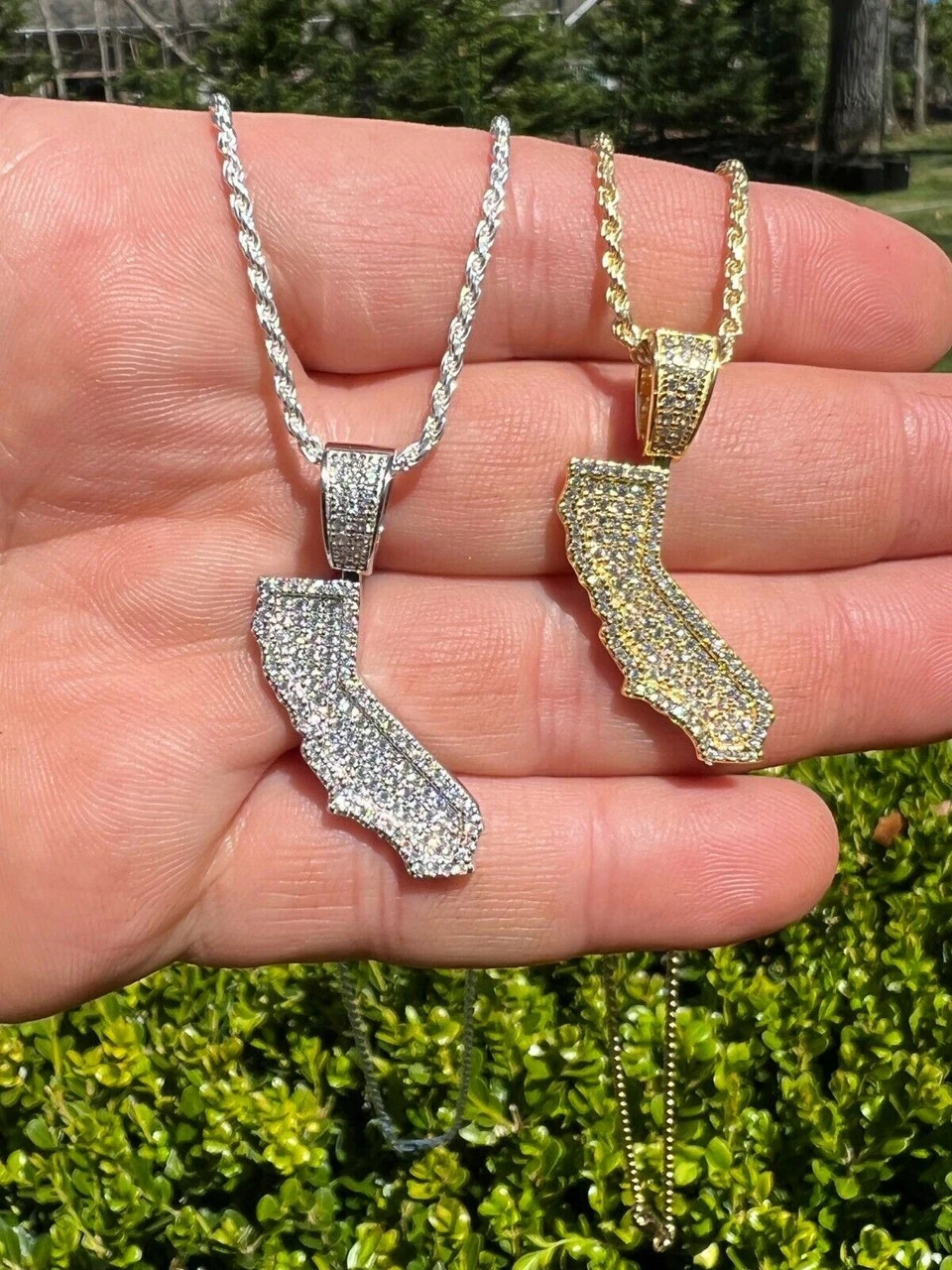 Real 925 Silver HipHop California State Shape Pendant Iced Diamond Necklace Gold 8 Real 925 Silver HipHop California State Shape Pendant Iced Diamond Necklace Gold - Image 6