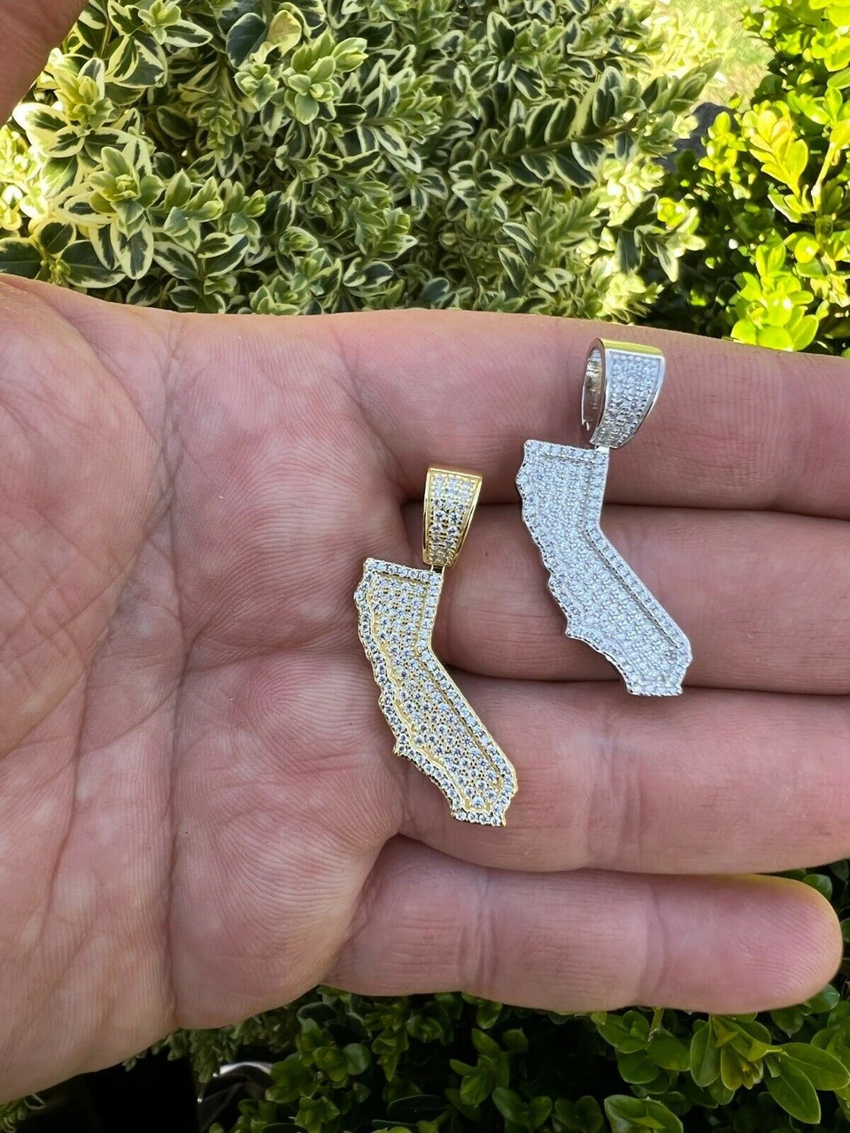 Real 925 Silver HipHop California State Shape Pendant Iced Diamond Necklace Gold 5 Real 925 Silver HipHop California State Shape Pendant Iced Diamond Necklace Gold - Image 3