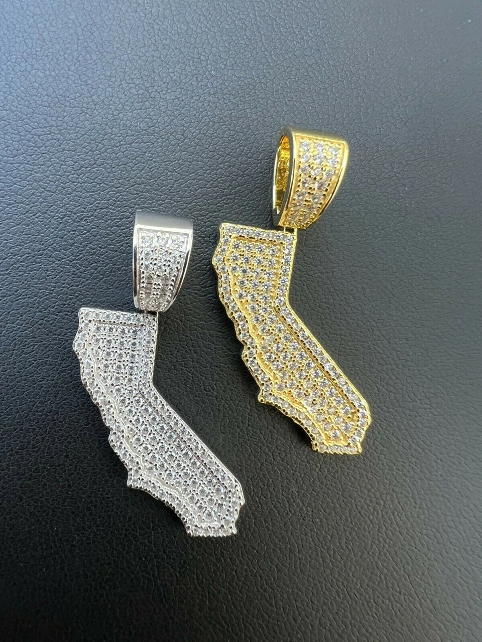 Real 925 Silver HipHop California State Shape Pendant Iced Diamond Necklace Gold 9 Real 925 Silver HipHop California State Shape Pendant Iced Diamond Necklace Gold - Image 7