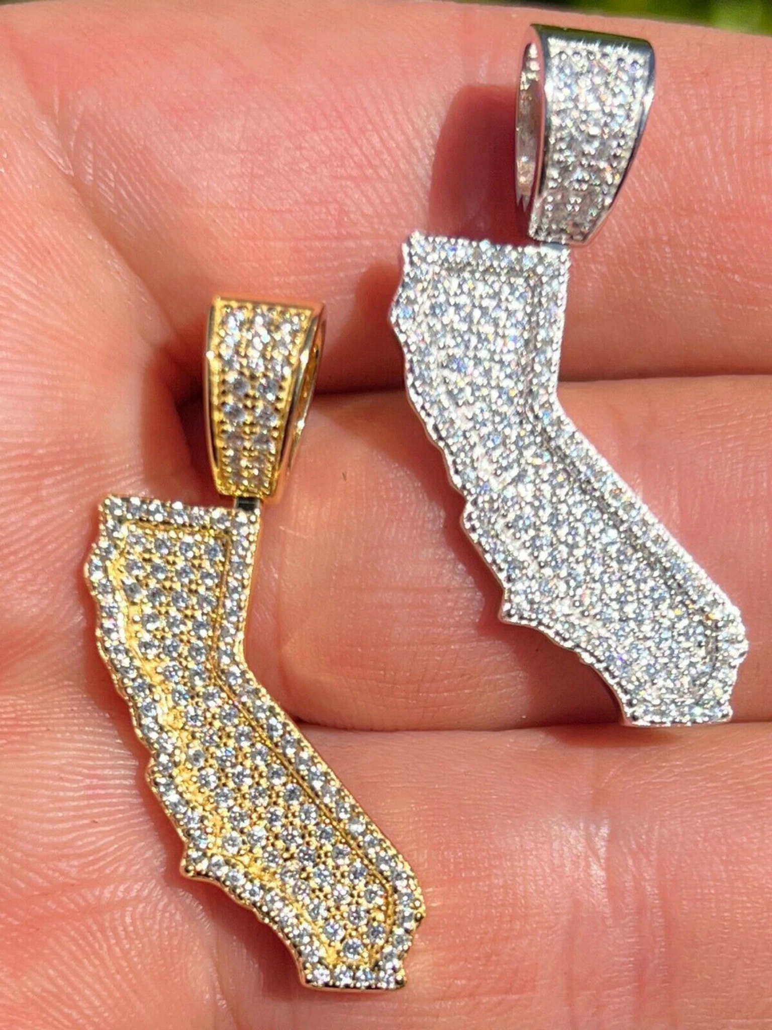 Real 925 Silver HipHop California State Shape Pendant Iced Diamond Necklace Gold 3 Real 925 Silver HipHop California State Shape Pendant Iced Diamond Necklace Gold