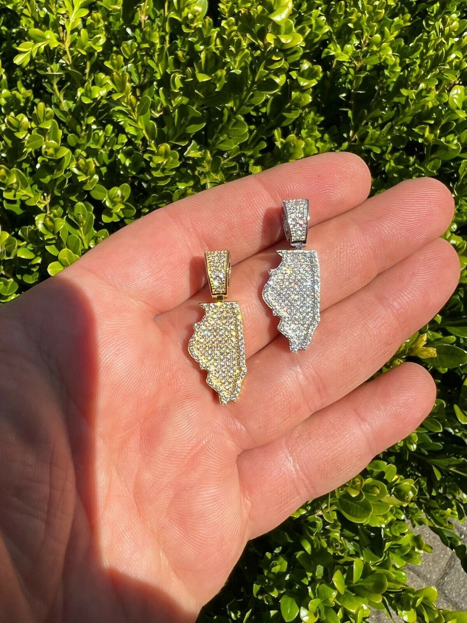 Real 925 Silver HipHop Illinois Chicago Shape Pendant Iced Diamond Necklace Gold 10 Real 925 Silver HipHop Illinois Chicago Shape Pendant Iced Diamond Necklace Gold - Image 8