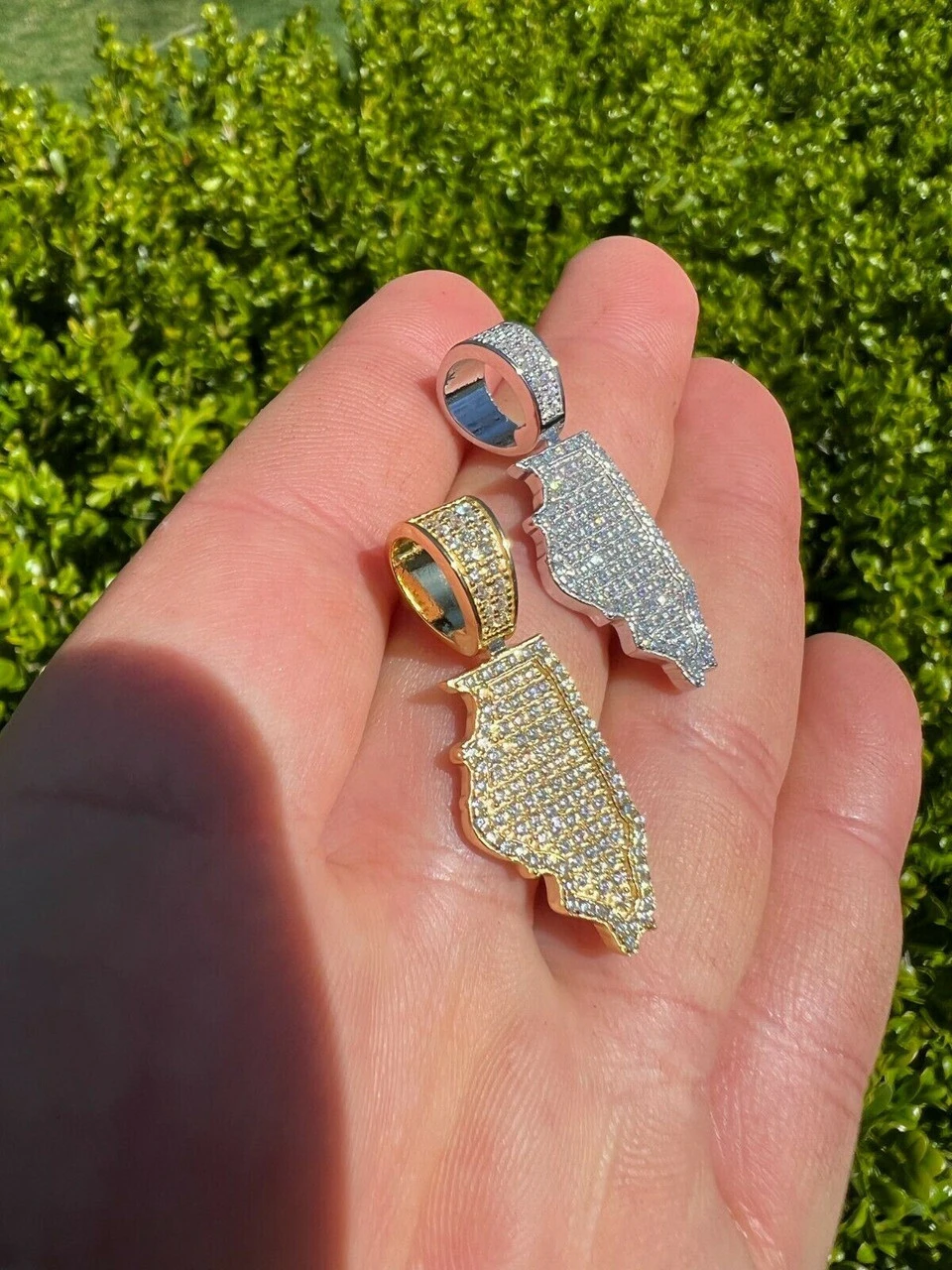 Real 925 Silver HipHop Illinois Chicago Shape Pendant Iced Diamond Necklace Gold 5 Real 925 Silver HipHop Illinois Chicago Shape Pendant Iced Diamond Necklace Gold - Image 3