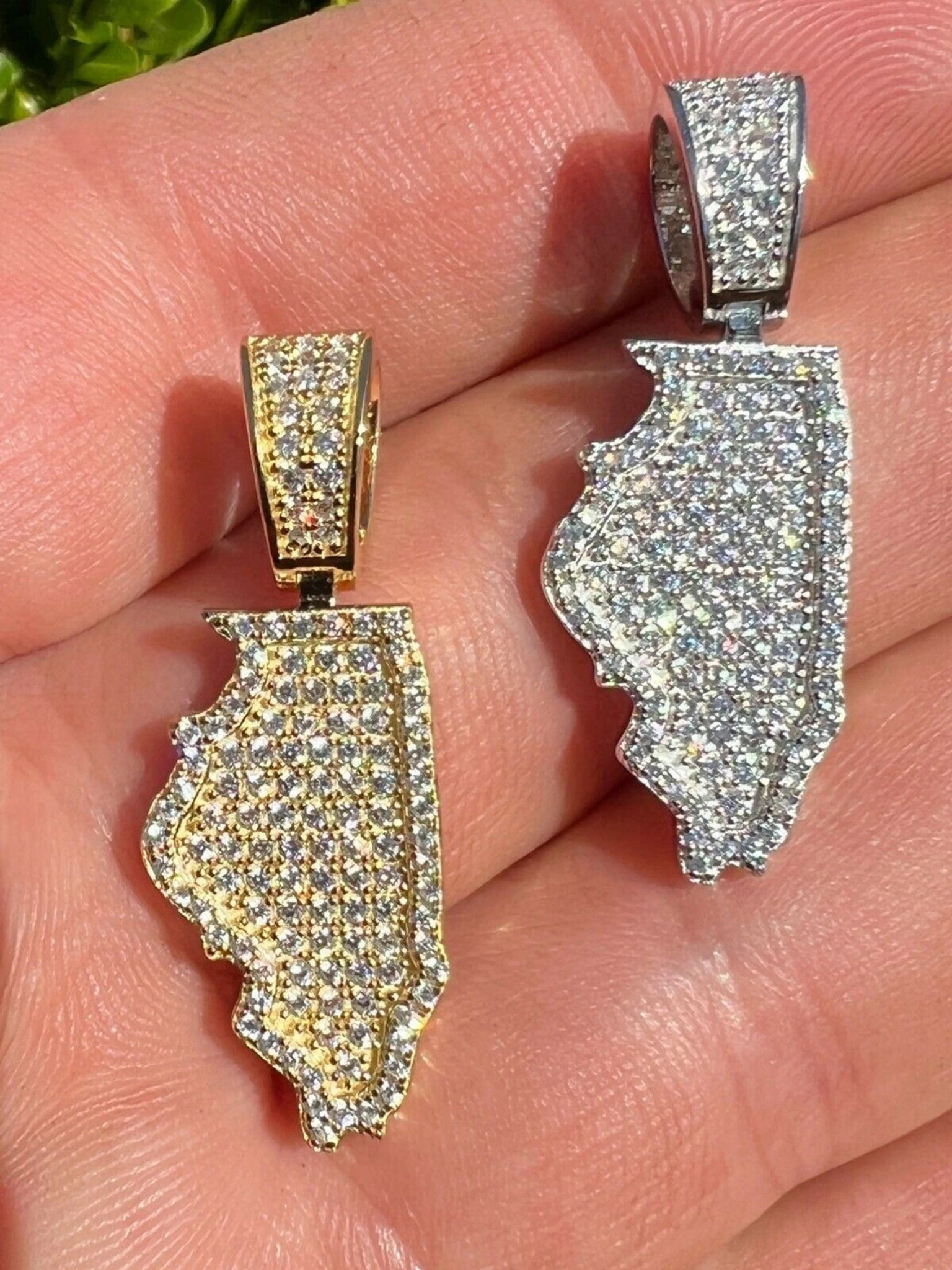 Real 925 Silver HipHop Illinois Chicago Shape Pendant Iced Diamond Necklace Gold 3 Real 925 Silver HipHop Illinois Chicago Shape Pendant Iced Diamond Necklace Gold